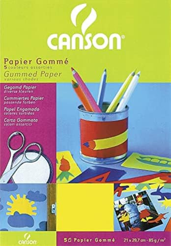 CANSON - 5 feuilles de papier gommé A4 - 85g/m² - 5 couleurs assorties