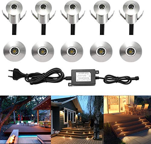 CHNXU 10er Set Mini LED Bodeneinbaustrahler Aussen Ø22mm 0.6W Bodenlampe 7LM IP67 Wasserdicht Terrassenbeleuchtung DC 12V Einbauleuchte für Garten Holzbrücke Pool Holzdeck Gehweg Küche (Warmes Weiß)