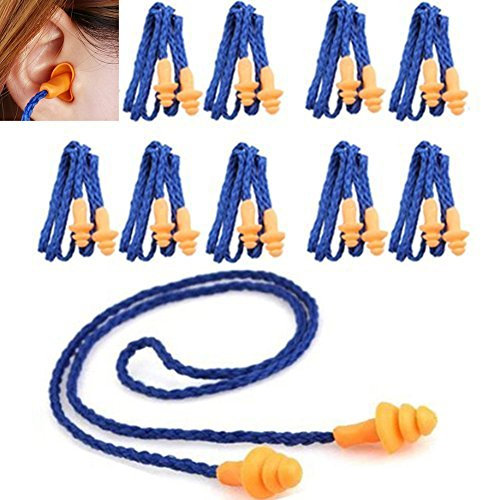 Qiorange 10 x Réutilisables Bouchons d'Oreilles Antibruit avec Cordon (10 pièces)