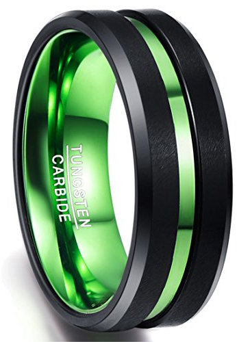 NUNCAD Ring Hochzeit Herren 8mm breit, Ring aus Wolfram mit grünem Groove, Comfort-Fit Design, Ring für Hochzeit, Verlobung, Fasching, Größe 67.2 (21.4)