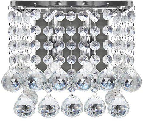 Modern Polished Chrome Indoor Wall Chandelier Light Crystal Droplets Twin G9 Lamp M0065