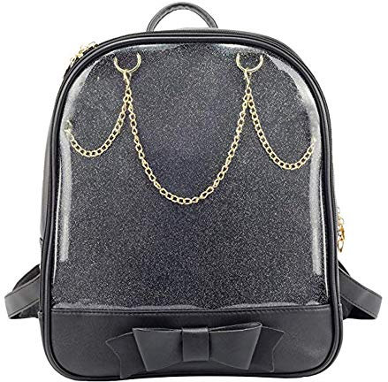 Ita Bag Rucksack Mädchen Süß Candy Leder Tasche Geldbörse Schultasche Sommer Strandtasche Geldbörse mit Bowknot Transparente Fenster für DIY Dekore (Schwarz-Schwarz-Bogen)