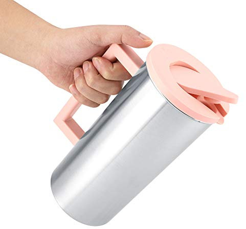 Jarra Termo, jarra de café de acero inoxidable de doble pared con tapa, Termo de 2 Litro a Prueba de Fugas, Aislado al vacío cafetera café Thermos para bebidas calientes y frías (Rosado)