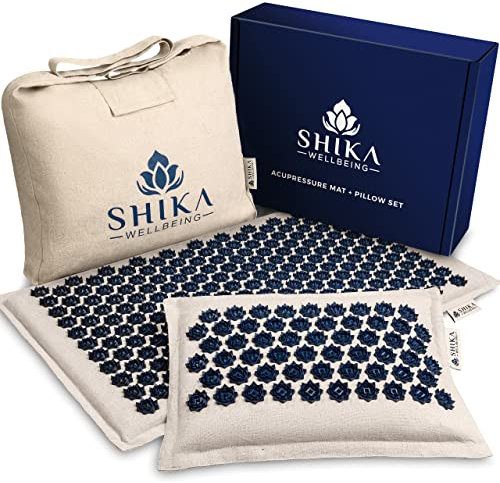 Shika Wellbeing Acupressure Mats and Pillow Set – Eco Natural Spiky Mat with Sharp Spikes, Coconut Fiber Filling, Pressure Mat for Stress Relief | Massage Pillow for Neck & Back | Durable Bag UK