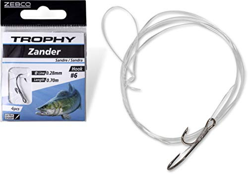 Zebco Qualitäts Trophy Zander Vorfachhaken Angelhaken mit Vorfach vorgebunden Angelschnur Angel Zubehör, Silber, 8