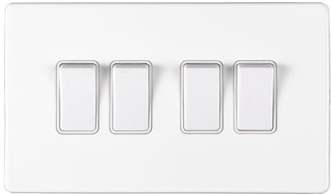 4 Gang 10Amp 2Way Switch Flat Concealed White Plate White Rockers