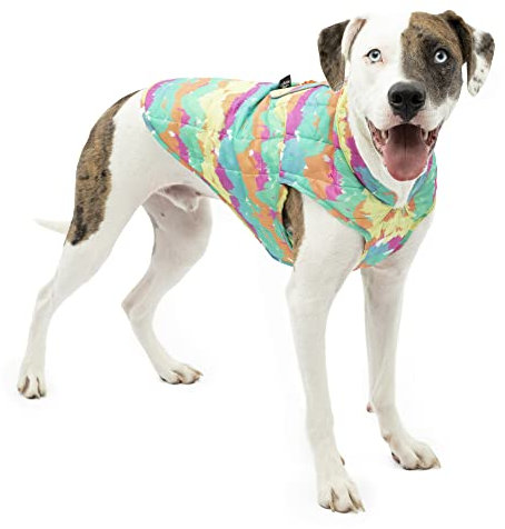 Kurgo Loft Hundejacke, wendbarer Wintermantel für Hunde, reflektierend, mit Geschirr zu tragen, wasserabweisend, für kleine, mittelgroße und große Haustiere (Aquarellstreifen, M)