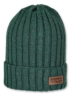Sterntaler - Kinder Jungen Wintermütze Strickmütze mit Logobadge aus Baumwollflecce, dunkelgrün - 4721909, Größe 51/53