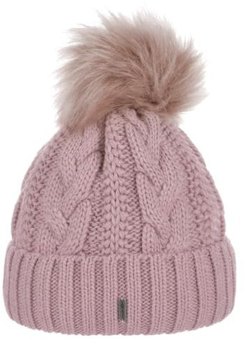 McBURN Cable Knit Umschlagmütze Bommelmütze Mütze Pudelmütze Strickmütze Damen - Made in Italy Wintermütze Wollmütze mit Umschlag, Futter, Futter Winter Herbst-Winter - One Size rosa