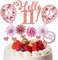 HCRXVV 11.Tortendeko Geburtstag Mädchen Rosa 11 Happy Birthday Tortendeko Cake Topper mit Papierfächer für 11th Geburtstag Party Kuchen Deko Rosa(12Stück)