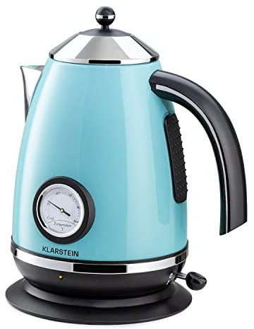 Klarstein - Aquavita Chalet, Bouilloire, théière, design rétro, 1,7 litre, 2200 watts, sans fil, indicateur de température vintage, poignée Cool-Touch, bleu