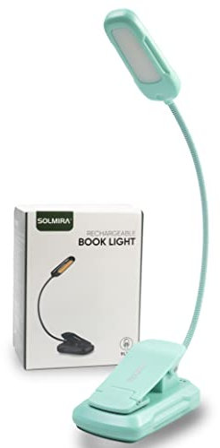 SOLMIRA Luz de Lectura LED con Pinza, Turquesa, Flexible, Recargable