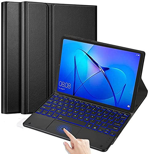 QYiiD Étui Clavier avec pavé Tactile pour Huawei MediaPad M5 10.8 / M5 10.8 Pro 2018, AZERTY Clavier Bluetooth, Rétroéclairé, Détachable avec Coque Pochette de Protection pour 10.8 Huawei M5, Noir