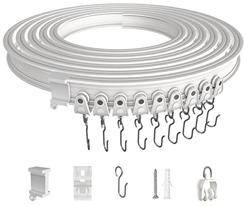 EFUTURETIME Gebogene Gardinenschiene, 10 Meter, Flexible Vorhangschiene aus ABS, Deckenvorhangschienen, Zubehör für Vorhänge für Gardinenaufhängung, Raumteiler, Zimmer, Balkone, Büros, Hotels, Weiß