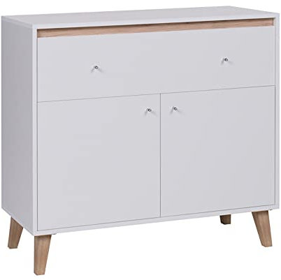 Lomadox Wohnzimmer Sideboard in weiß mit San Remo Eiche Nb., B/H/T ca. 100/90,5/40 cm