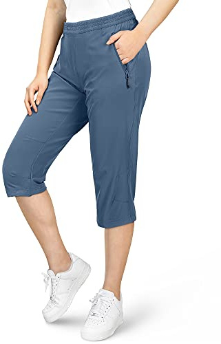 33,000ft Women's Capri Golf Trousers Casual Quick Dry UPF 50+ Lightweight Quick Dry 3/4 Cargo Pants Hiking Shorts with Pockets Purple UK 16