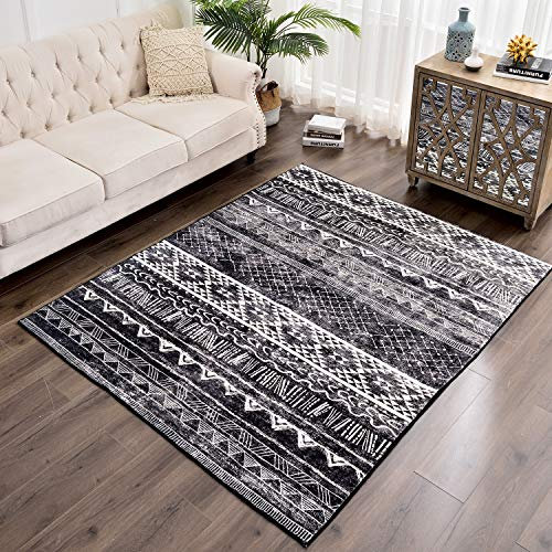 Tinyboy-hbq Teppich Wohnzimmer Moderner Kurzflor rutschfest,Waschbar Flauschig Weich,Passend für Wohnzimmer,Schlafzimmer und Esszimmer,Schwarz Weiß,80 x 120 cm