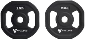 Vital Gym Body-Pump Weight Plates 2.5kg - Pair - Rubber Tri-Grip Barbell Weight Plates - Ideal for Weight Lifting, Strength Training, Muscle Building, Muscle Conditioning, Fitness, Home Gym, Multi-Gym