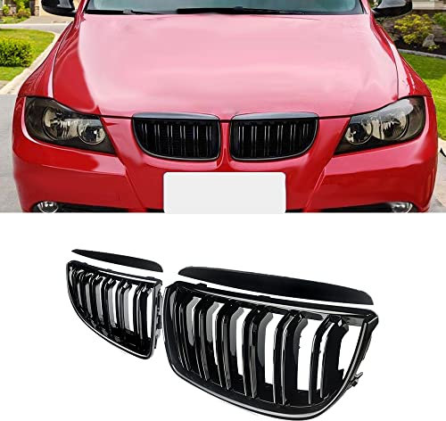 MAGICKIT Nieren Kühlergrill Kompatibel mit 2005-2008 E90 E91 328i 335i 325xi Pre-LCI (Doppelsteg Glanz Schwarz)