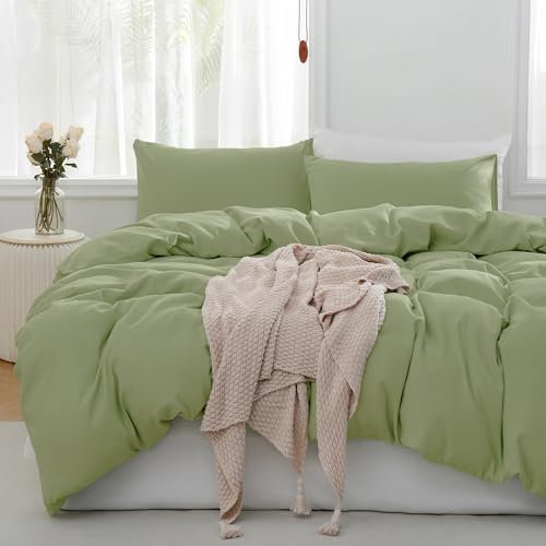 TOCOMOA Bettwäsche 200x200 3teilig Grün, Bettwäsche-Sets Weich und Bügelfrei Mikrofaser, Oeko-TEX Zertifiziert, 1 Bettbezug und 2 Kissenbezug 80x80 cm mit Reißverschluss