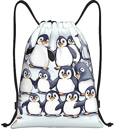 PIXOLE Rucksack mit vielen Kartoffeln, bedruckt, mit Kordelzug, wasserabweisend, Sporttasche, Turnbeutel, für Männer und Frauen, Viele niedliche Baby-Pinguine Skizze, Small