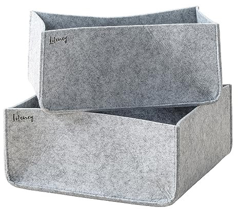LIFENEY Aufbewahrungsbox 2er Set – Schrank Organizer aus der Serie Organize your closet – Für Stauraum & Ordnung im Kleiderschrank – 1x 12x27x25 cm & 1x 12x27x15 cm, Material: Filz