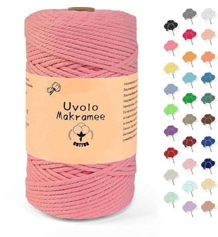 3mm x 200m Makramee Garn, Baumwollgarn, Macrame Kordel für Basteln, Pflanzenbügel-Wassermelonenrot