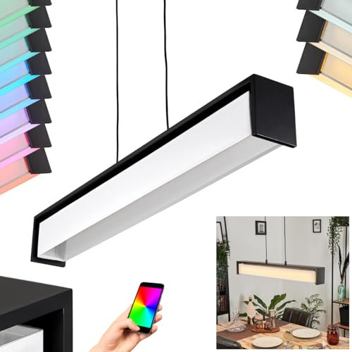 LED Pendelleuchte Siders, Hängelampe aus Metall/Holz/Stoff in Schwarz/Weiß, Hängeleuchte dimmbar über Smart App, Bluetooth, Mesh-Funktion, LED 34 Watt, max. 3900 Lumen, 2700-6500 Kelvin + RGB
