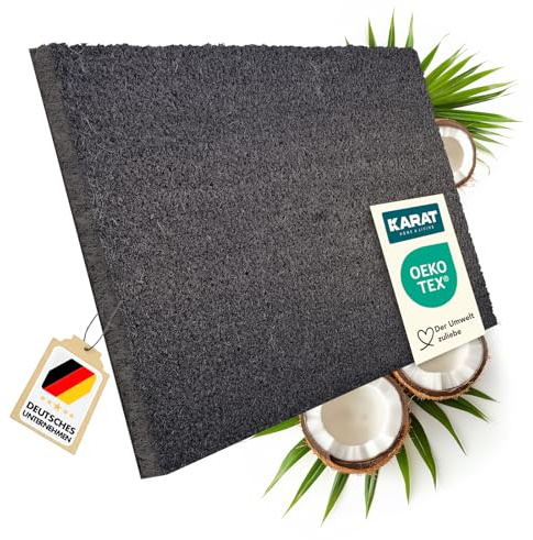 KARAT Fußmatte für Außen und Innen, 65x100 cm Grau 17mm Höhe, Türmatte aus Kokos, Schmutzfangmatte, Kokosmatte mit Rutschfester Rückseite für Haustür, Eingang