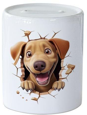 GRAZDesign Lustige Spardose Hund - Wandriss - Geldgeschenk für Erwachsene und Kinder aus Keramik