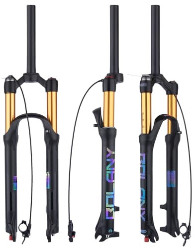 BOLANY 26/27.5/29 VTT Vélo Fourche à Suspension Air Amortisseur Réglage Rebond 1 1/8 Tube Droit QR 9mm Voyage 100mm Manuel/Verrouillage à Distance Fit Montagne/Vélo de Route