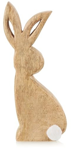 com-four® Deko-Hase aus Mangoholz - Dekorativer Holz-Osterhase zum Hinstellen - Aufsteller Hase als Osterdekoration (1 Stück - Hase mit Plüschschwanz)