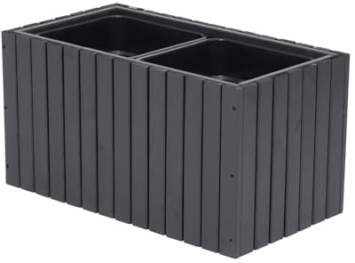 HOMERZO Pflanzkübel Holz – imprägniert wetterfest – mit herausnehmbarem Kunststoffeinsatz – Hochbeet Blumenkasten für Balkon Garten Terrasse (Vertikal-anthrazit 67x36 H35 cm)