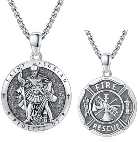 CUOKA MIRACLE Religiöse Beschützer Halskette 925 Sterling Silber Medaille Anhänger Halskette St. Florians Religiöse Schutz Patron Amulett Schmuck Geschenk St. Floria Schutz Kette 22+2 Zoll