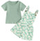Geagodelia 2 Pezzi Compleito Pantaloncini Bretelle da Bambina Maglietta a Manica Corta A Coste in Tinta Unita con Stampa a Margherita Pantaloncini Interi Vestiti Estivi (A Verde, 4-5 Years)