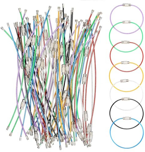 ZHENGYYUU 63 Stück Schlüsselring Drahtseil Schlüsselanhänger, Bunt Schlüsselringe Edelstahl, Farbige Kabel Schlüsselanhänger Schlüsselring Groß mit Drehverschluß für Gepäckanhänger ID Tag Wächter