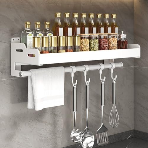 Portaspezie da cucina in acciaio inox con ganci, organizer da parete per dispensa, include 5 ripiani - accessorio da cucina moderno
