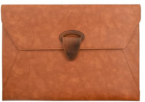 VANRA Porte-documents en cuir synthétique imperméable avec 2 poches, format A4 avec fermeture à bouton-pression magnétique (marron)