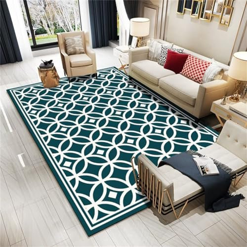 Xiaosua Küchen Teppiche60x110CM Teppich Büro Teppich nach maß Moderner waschbarer Küchenteppich mit geometrischem Muster Blau