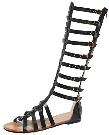 Sandali romani da donna, sandali alla schiava con fibbia a gabbia, sandali piatti aperti con punta aperta, stivali piatti estivi, casual, con cerniera, stile retrò, alla moda, sandali infradito