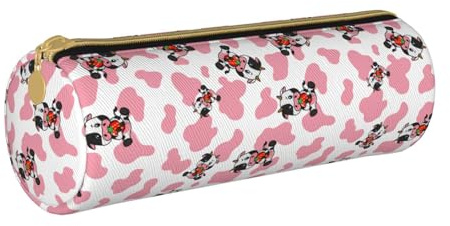 Aoojanu Federmäppchen aus Leder mit rosa Kühen und Erdbeeren-Druck, Reißverschluss, für Stifte, Make-up, Kosmetik, Schreibwaren, für Schule, Arbeit, Büro