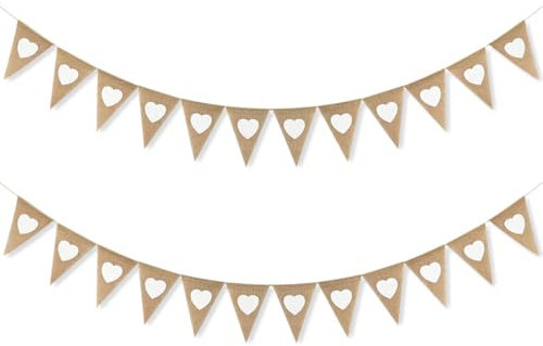 Capaneus Wimpelkette Hochzeit, Vintage Herz Girlande Hochzeit 2 Stück, Wimpelgirlande Banner Jute mit Motiv Herz für Hochzeit Polterabend Geburtstag Gartenparty Deko