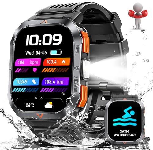 JELLOO Reloj Inteligente Militar para Hombres(Responder/Hacer Llamada), 3ATM Impermeable, 100+ Modos Deportivos, Reloj Inteligente de 2,02 Pulgadas con Monitor de sueño SpO2 de frecuencia cardíaca