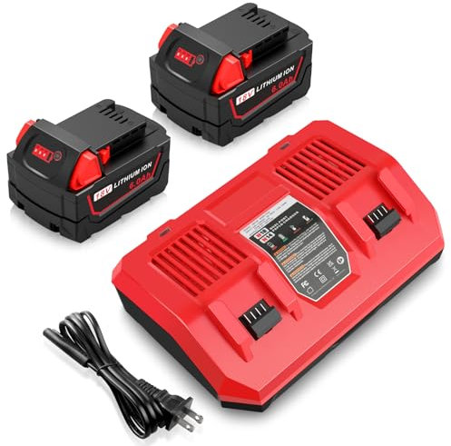 Cukect 2 Pack 6.0Ah 18V Replacement for M18 Batteries & 3A Dual Charger Replace for Milwaukee M18 48-11-1850 48-11-1828 48-11-1860 48-11-1890, 48-59-1812, Battery Charger 48-59-1812