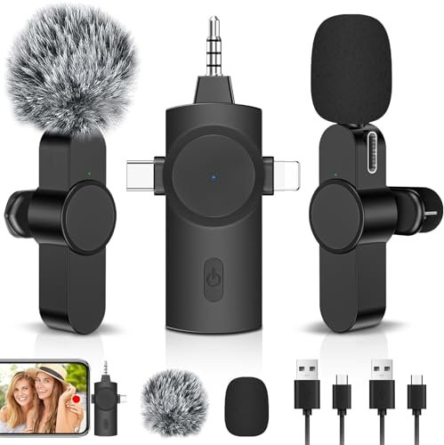 LIUWID Microfono Wireless per iPhone/iOS/Android/PC/Laptop, Plug & Play Professionale Microfono Bluetooth, Microfono Lavalier Wireless Riduzione del Rumore per Youtube, TikTok, Vlog intervista
