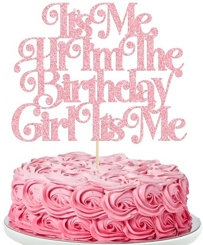 Gyufise 1Pc It's Me Hi I'm the Birthday Girl Cake Topper Funny Cake Decorations Hip Hop Singer Girls Party Decorations Supplies Pink