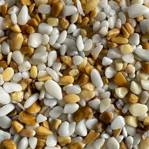 Steinteppich Epoxidharz Set Innen & Außen (ca. 28kg / 2-2,5m²) | 16 Farben | 25kg 2-4mm Marmorkies + 3L, 2K Epoxidharz Bindemittel | Für Balkon, Terrasse, Treppen, Garage (Bianco Giallo)