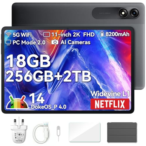 Blackview Tab 9WiFi 11 Inch Tablet Android 14 Tablet | 18RAM & 256GB+1TB | 2K INCELL Screen | 12H Gaming & Gemini AI | Unisoc T606 Octa-Core|Widevine L1| 13MP +8MP| Free Case