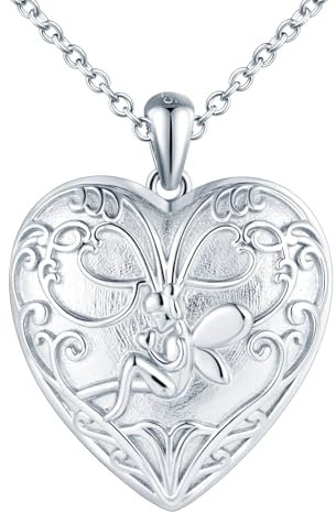 MICYUMI Damen Herz Foto Medaillon Halskette 925 Sterling Silber Kette Engel Muster Anhänger