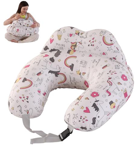 SHANNA Baby Stillkissen zum Stillen: Schwangerschaftskissen mit verstellbarem Taillengurt Babystillkissen Weich und bequem Maschinenwaschbar für Neugeborene (Regenbogen Donut)